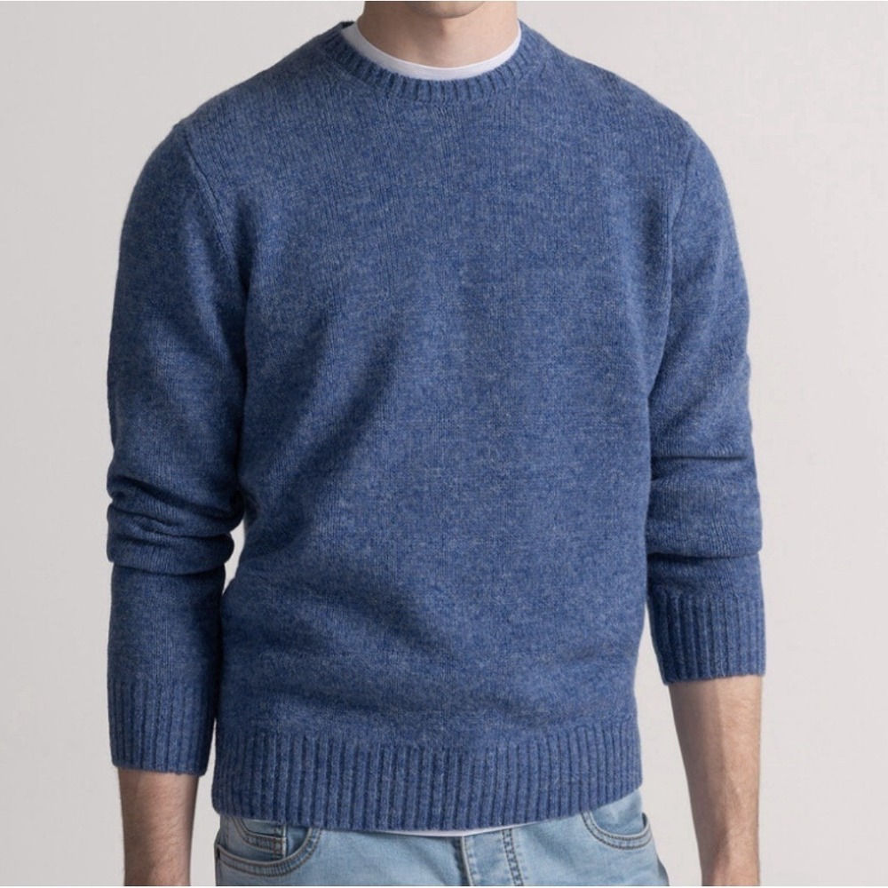 LANDS END size‎ L Men's 100% Lambswool Crewneck Sweater NAVY BLUE Preowned